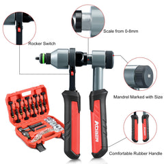 AOBEN rivet nut tool open case with organized mandrels and 100 rivnuts for fast access