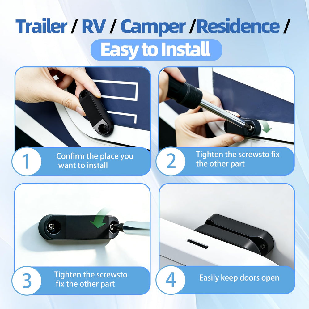 Aocies magnetic holders used on camper cabinet for silent, secure storage