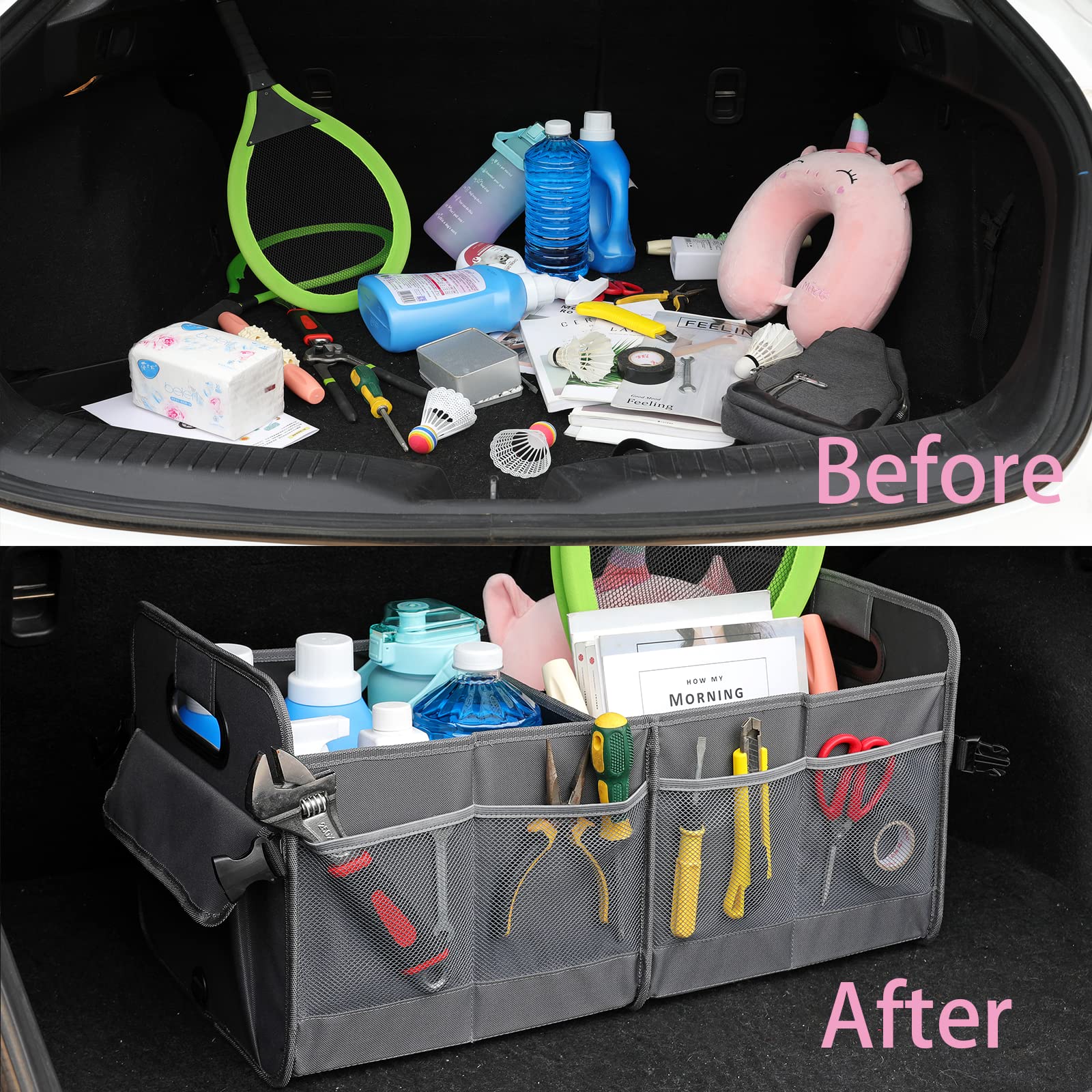 AOKJOY organizer installed in SUV trunk preventing items from sliding