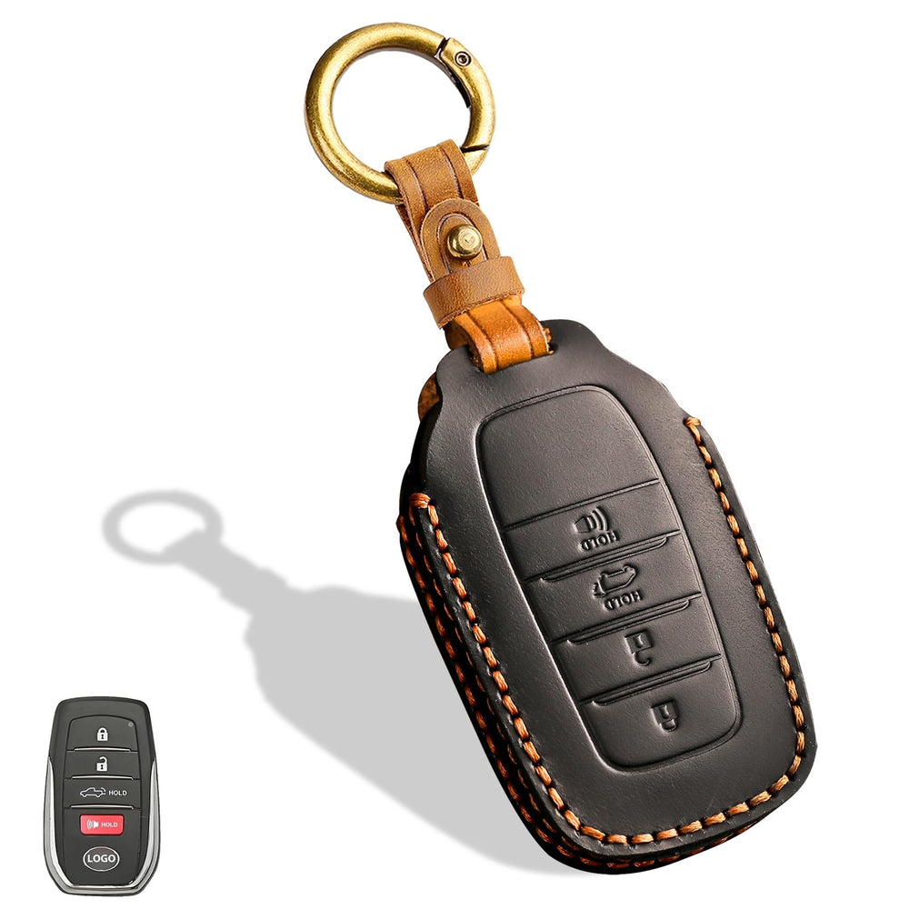 Aoocar front view of black leather key fob cover showing clean profile and protection