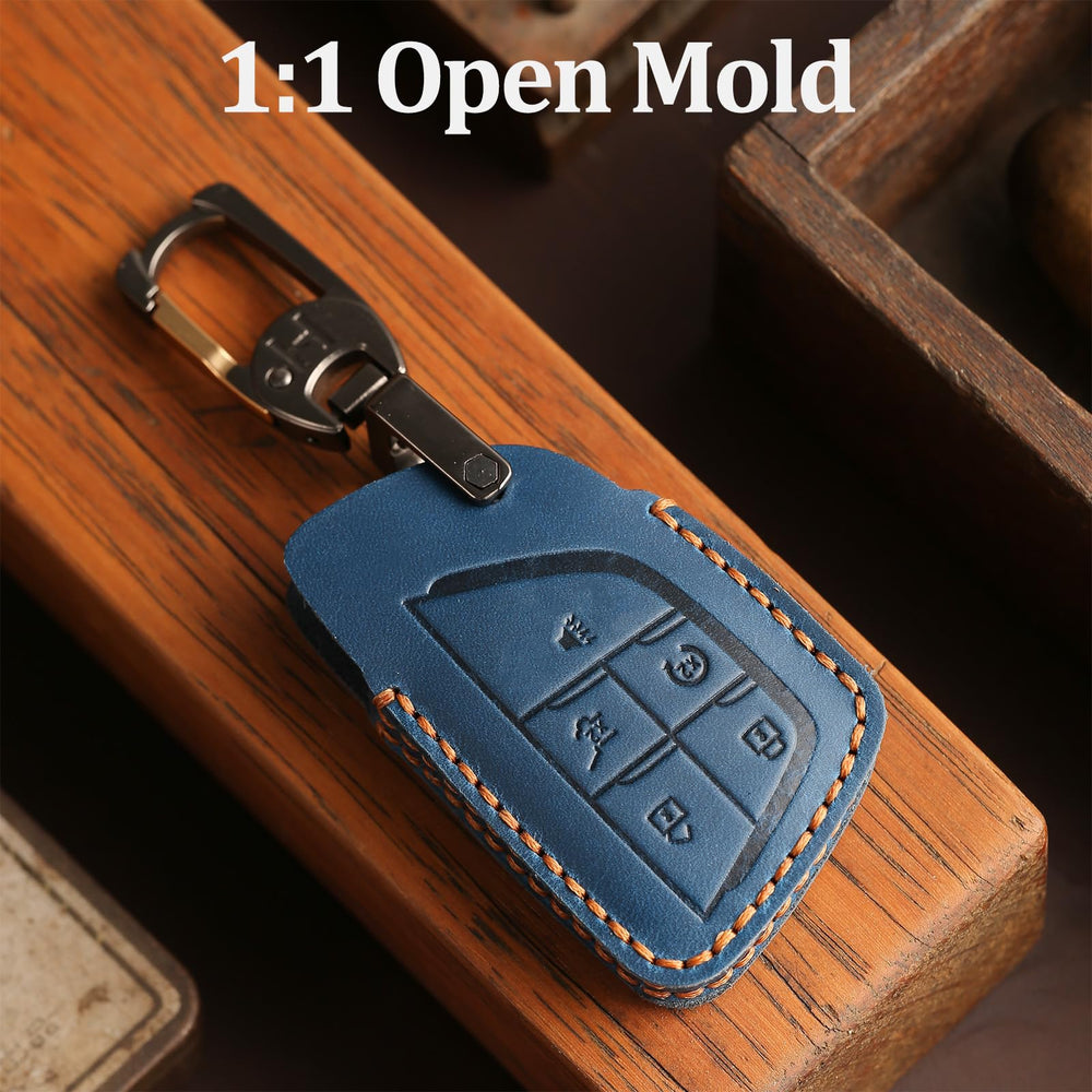 Aoocar leather key fob cover held in hand showing compact size and grip