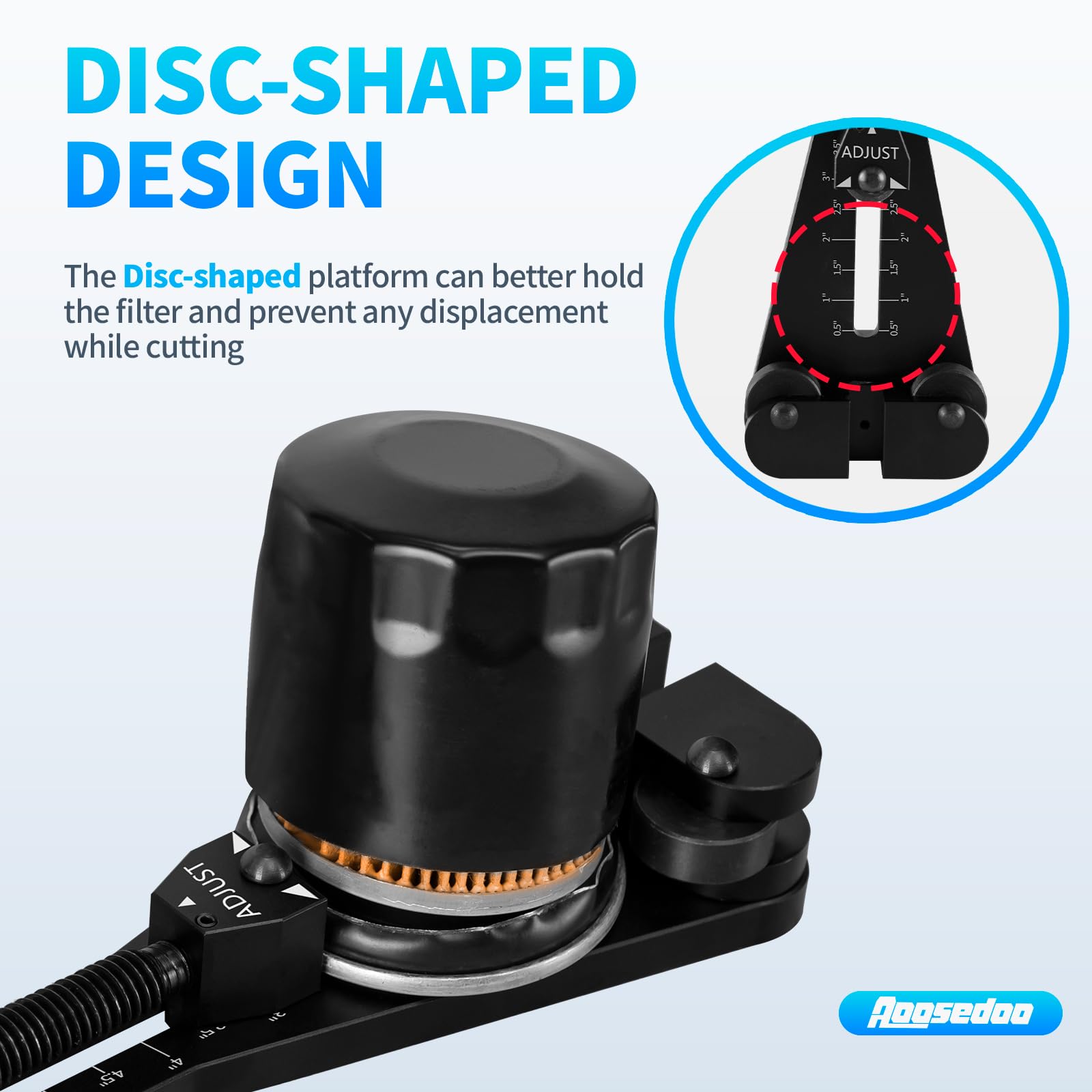 AOOSEDOO tool in use cutting a canister filter to enable quick interior inspection