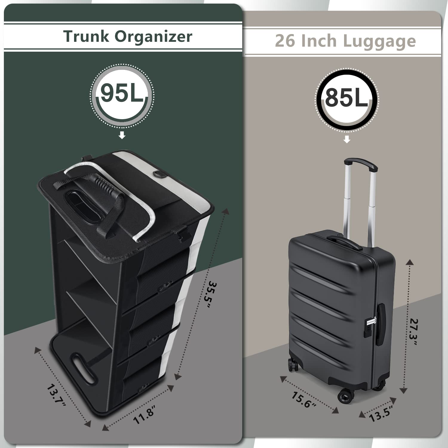 AOPHY trunk organizer placed in SUV trunk illustrating fit and stability