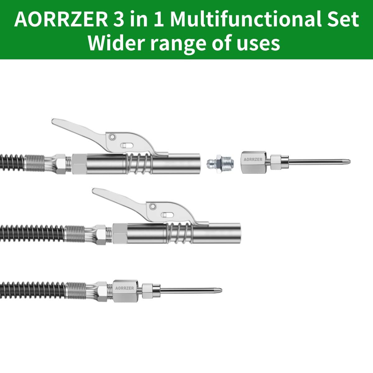 AORRZER set mounted on a grease gun demonstrating easy attachment and compatibility