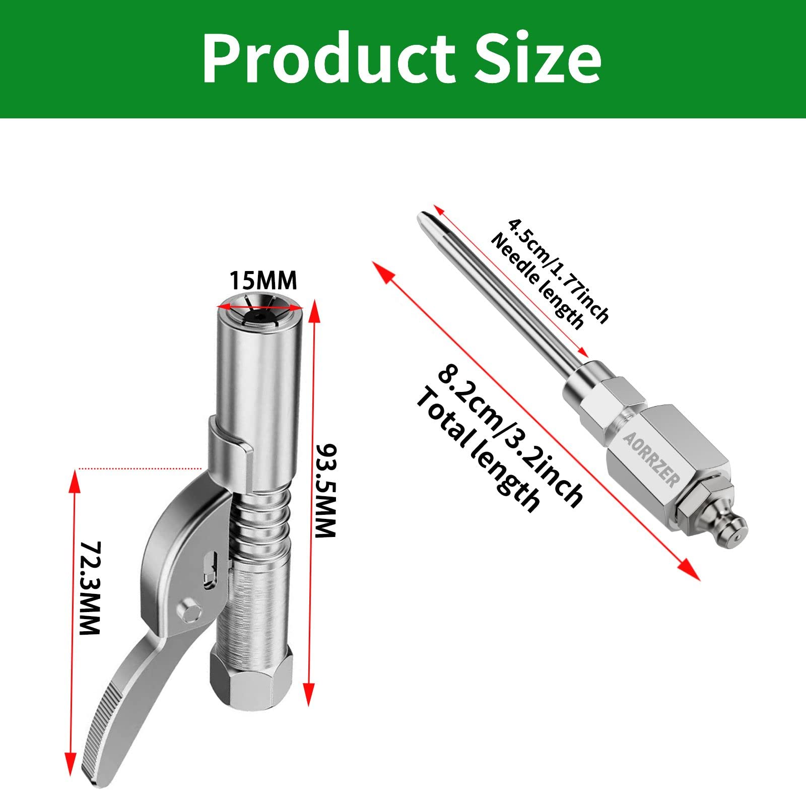 AORRZER grease needle close-up showing narrow tip and alloy strength for precision