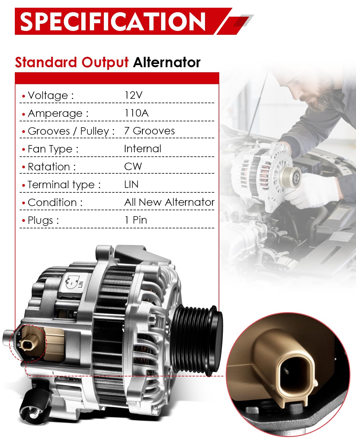 AOTPAT alternator pulley close-up showing S7 pulley and smooth rotation benefit