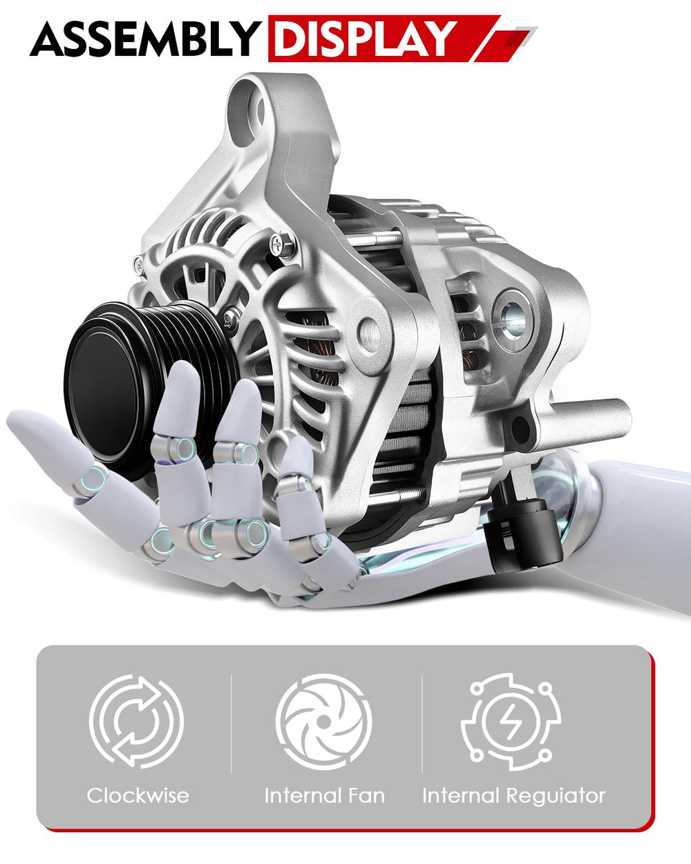 AOTPAT alternator installed undercarriage view demonstrating direct-fit replacement benefit