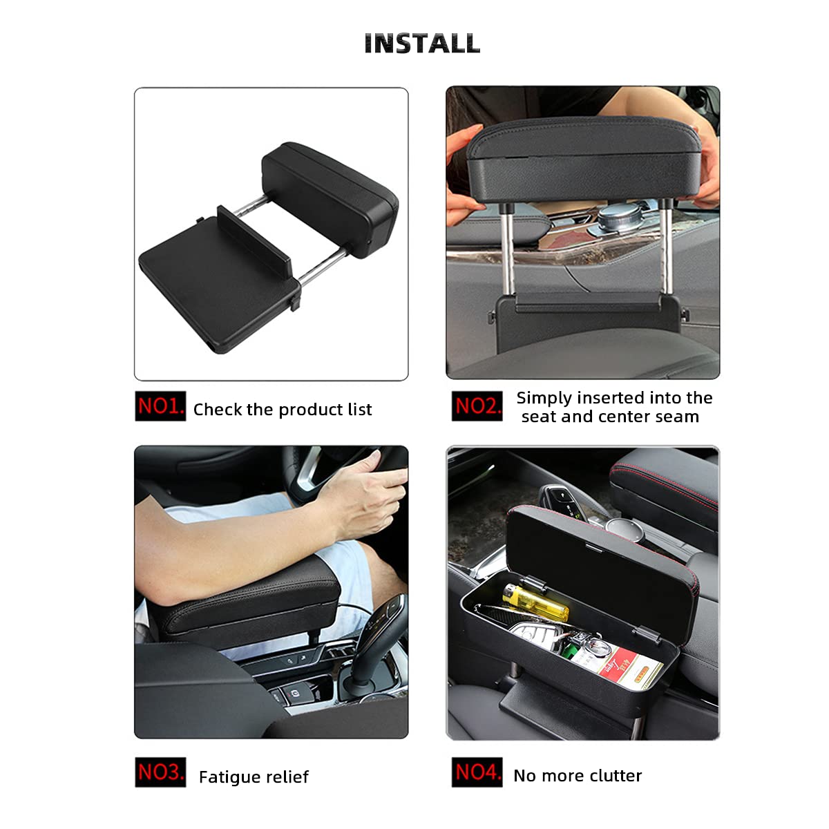 AOWIS armrest with storage open showing organized space for small items