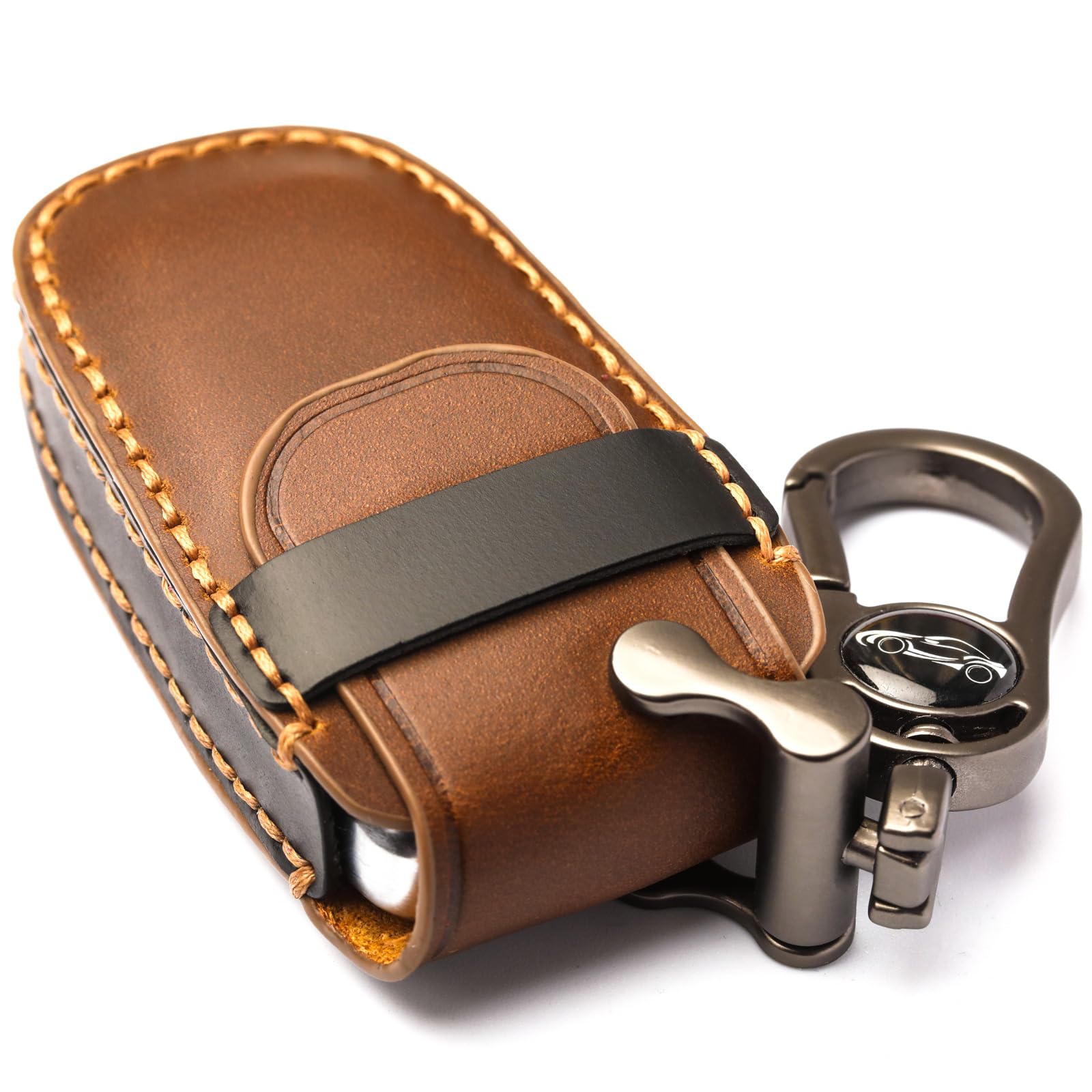 APEKUU leather keychain strap held in hand for secure carrying