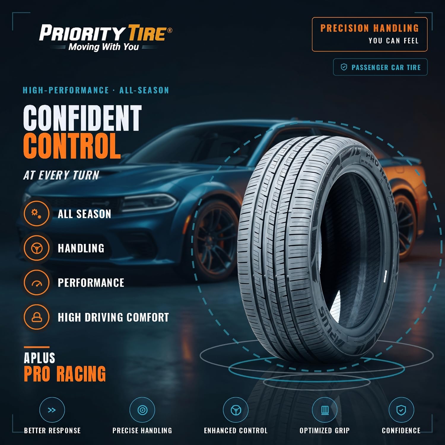Aplus Pro Racing sidewall label highlighting size and XL reinforcement benefits