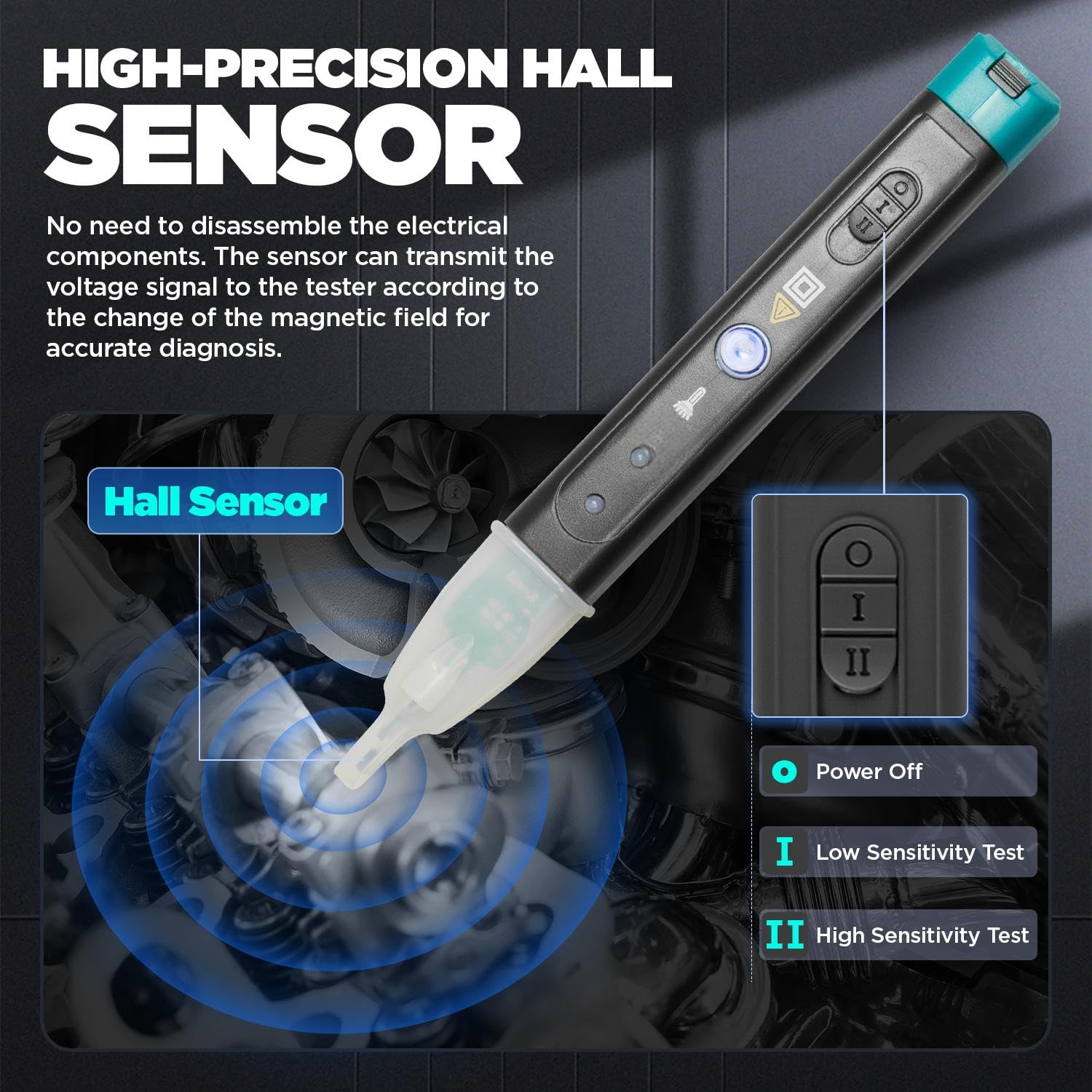 APOWFIX coil tester close-up of textured grip and housing detail — durable workshop use