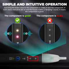 APOWFIX probe tip and lead connection showing secure contact for accurate readings