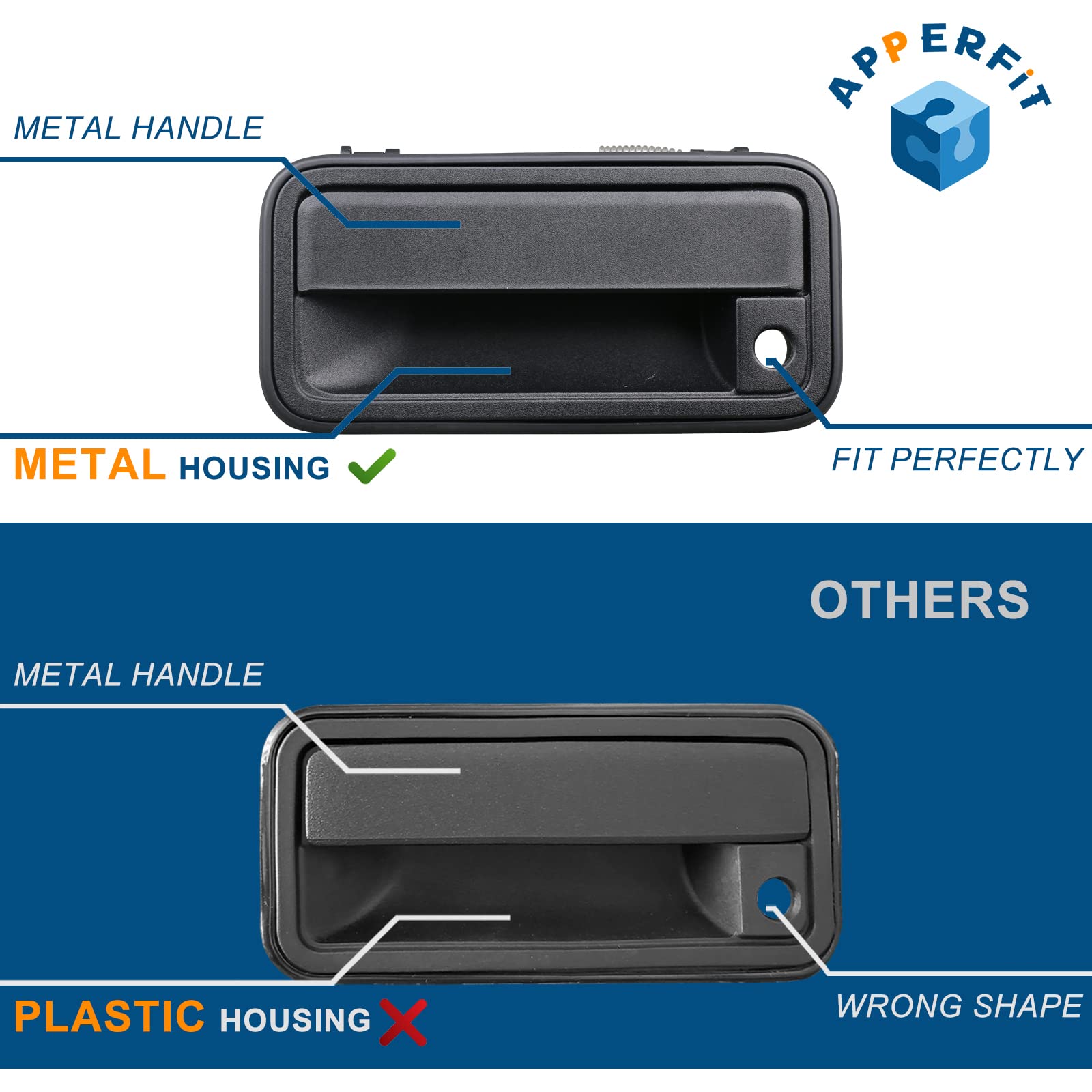APPERFiT driver-side handle close-up showing textured black finish and durable metal build