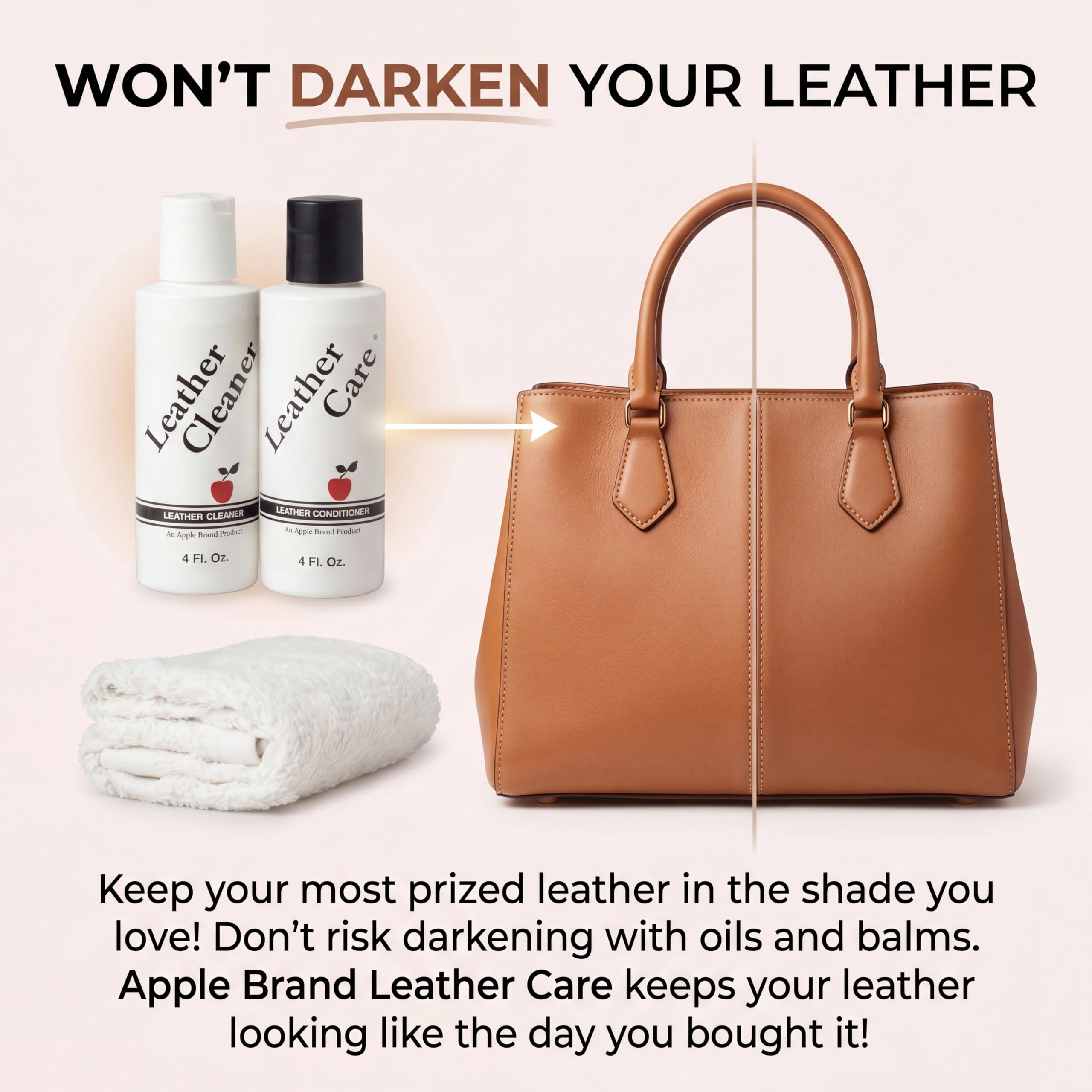 Apple Brand cleaner applied with cloth demonstrating effective dirt removal