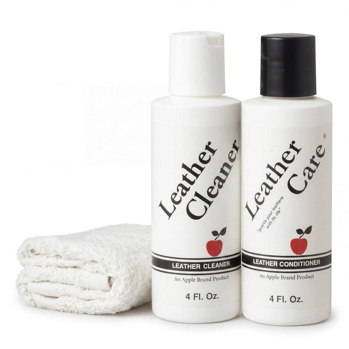 Apple Brand front packaging showing the two-step leather kit and benefits