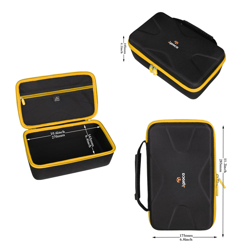 Aproca case size comparison next to hand illustrating compact portable scale