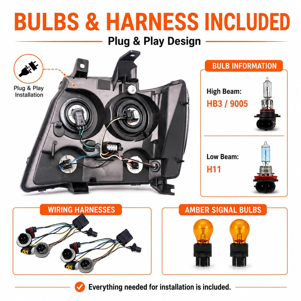 APSVE bulbs and wiring detail showing included harnesses for easy install