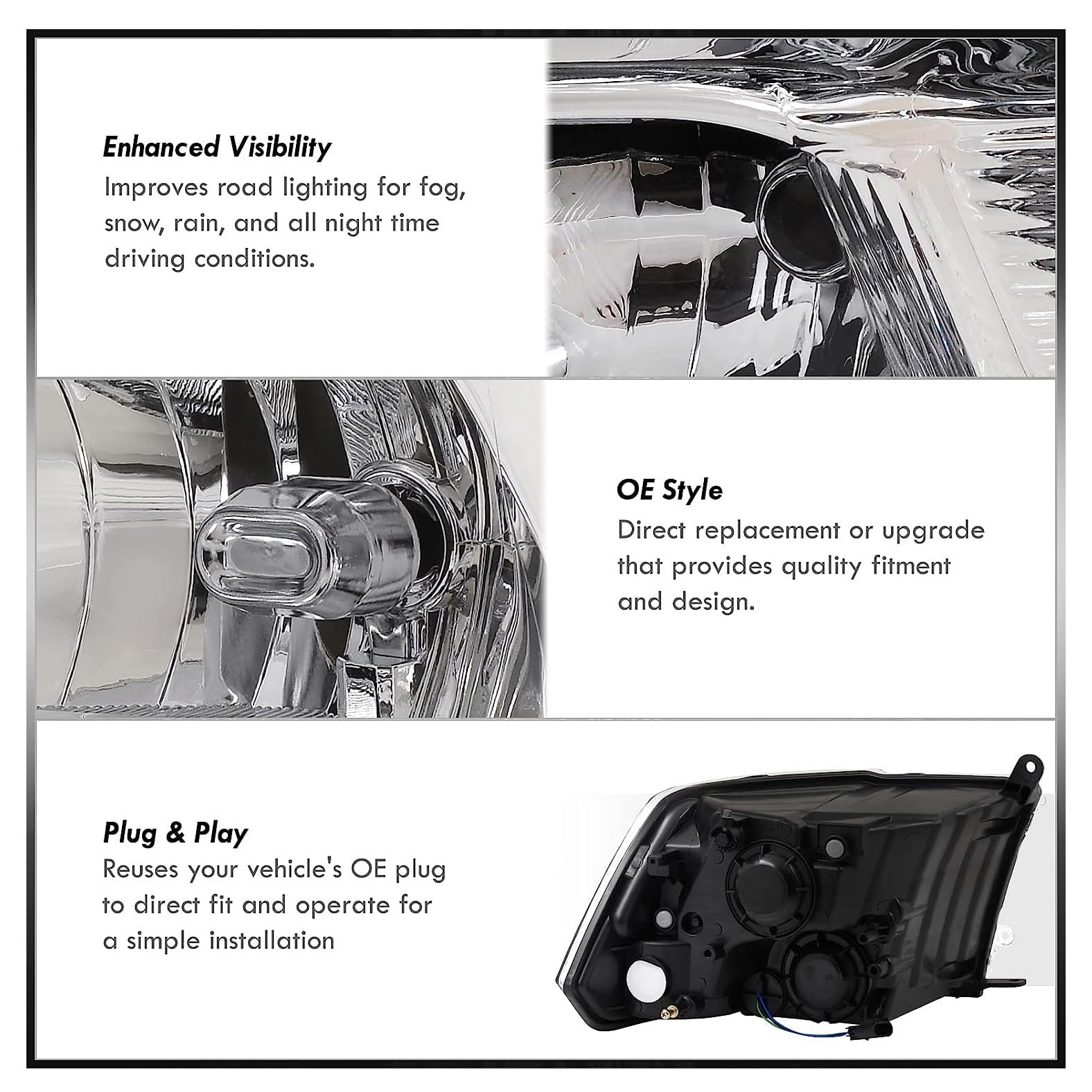 APSVE boxed headlight with instructions indicating ready-to-install OE-style replacement