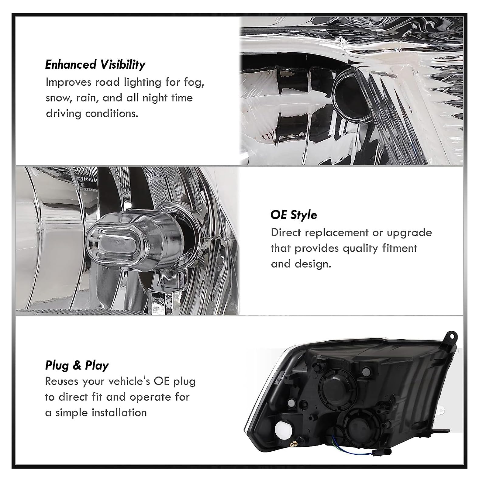 APSVE boxed headlight with mounting points displayed for plug-and-play installation