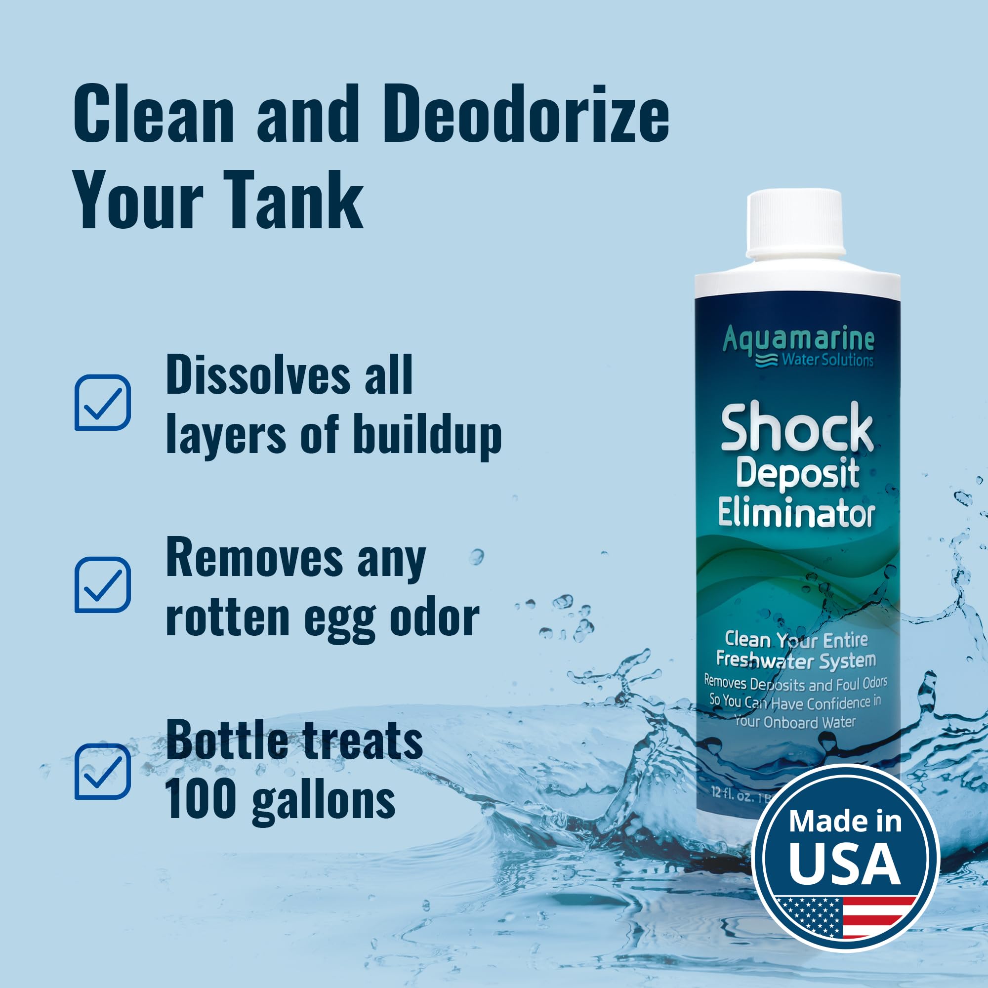 Aquamarine Water Solutions being poured into an RV water tank for cleaning
