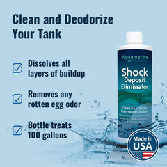 Aquamarine Water Solutions being poured into an RV water tank for cleaning