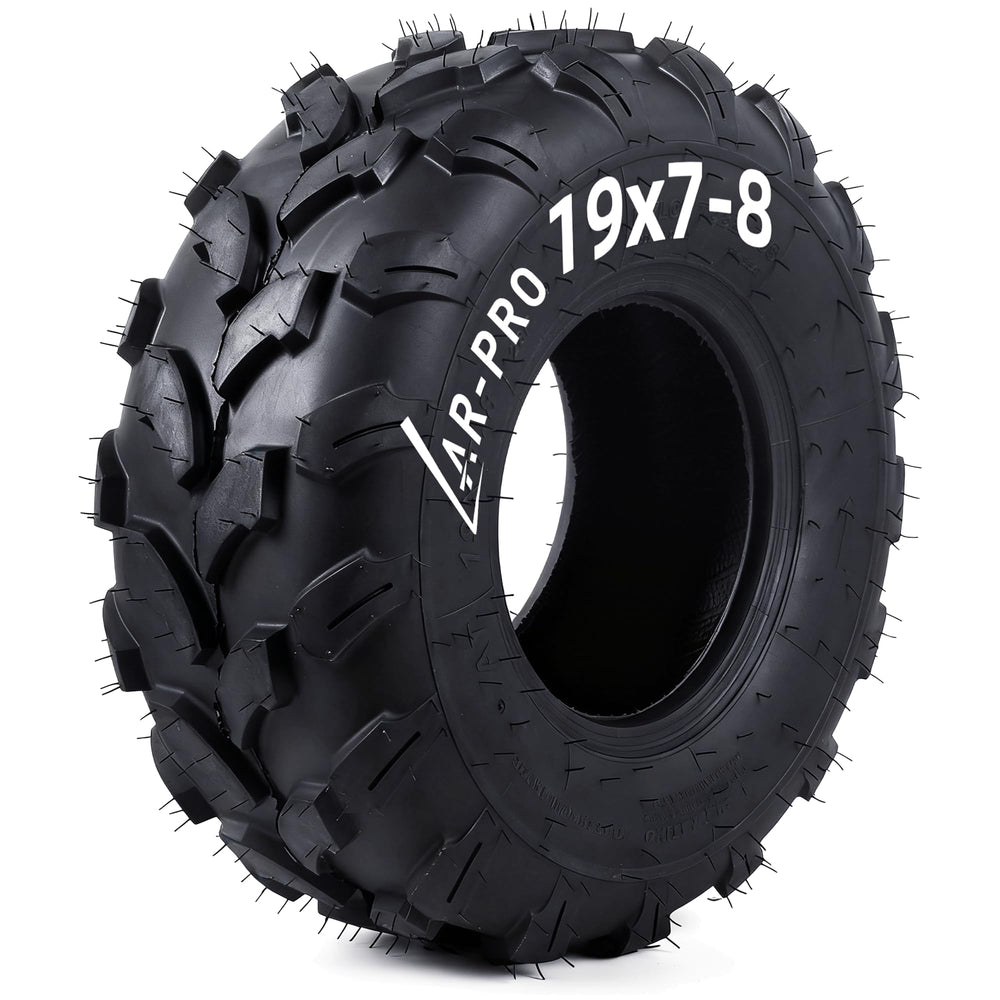 AR-PRO front profile 19x7-8 tire showing tread and fit for 8" rims, durable traction