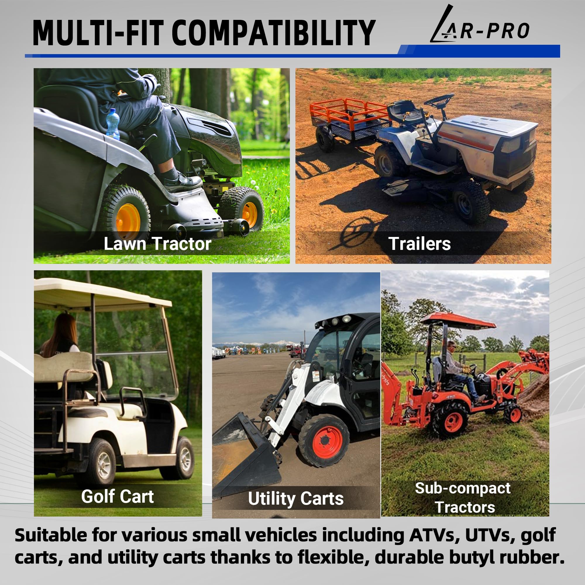 AR-PRO installed on lawn tractor wheel demonstrating reliable fit and performance