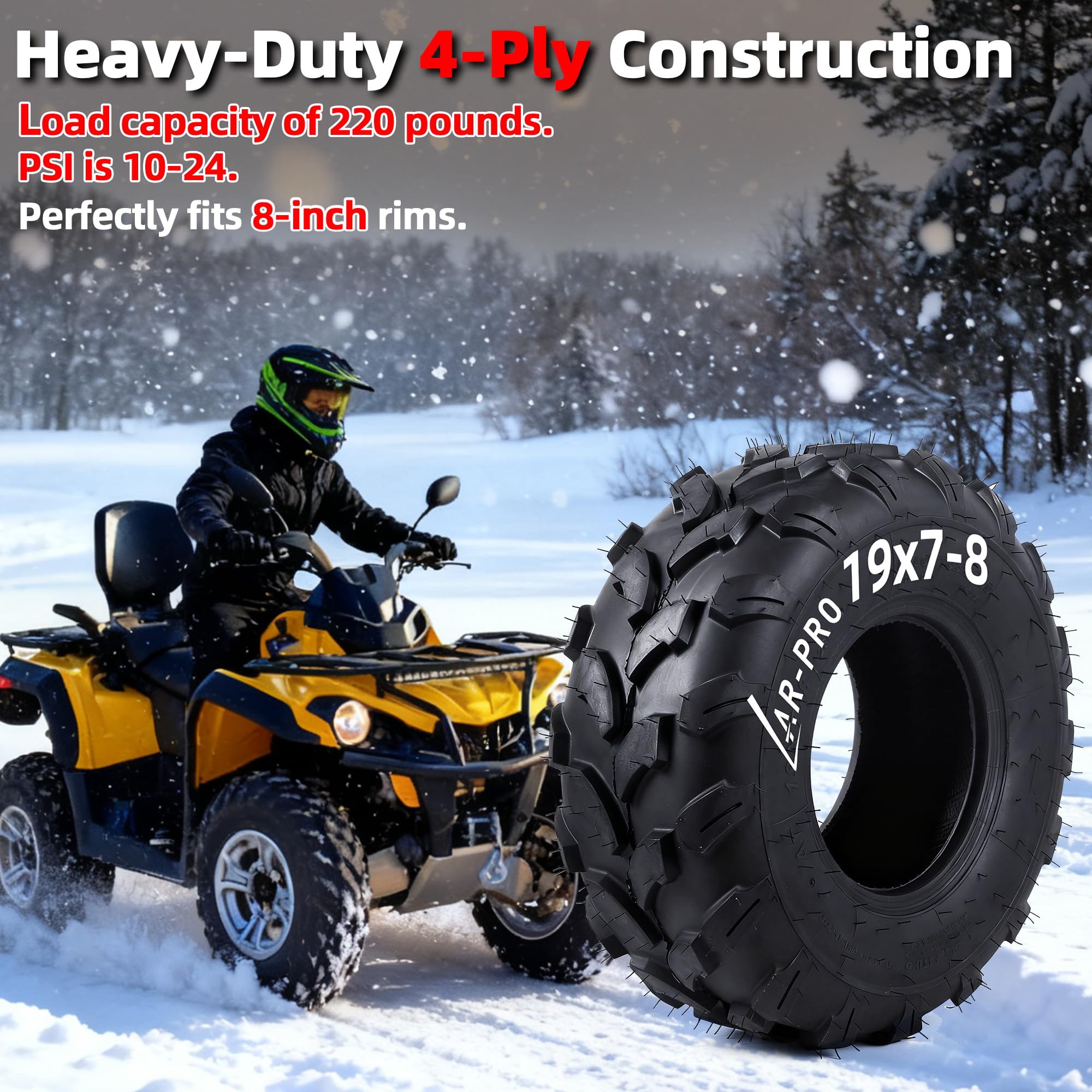 AR-PRO tire next to ruler for scale, showing 48cm diameter and correct sizing