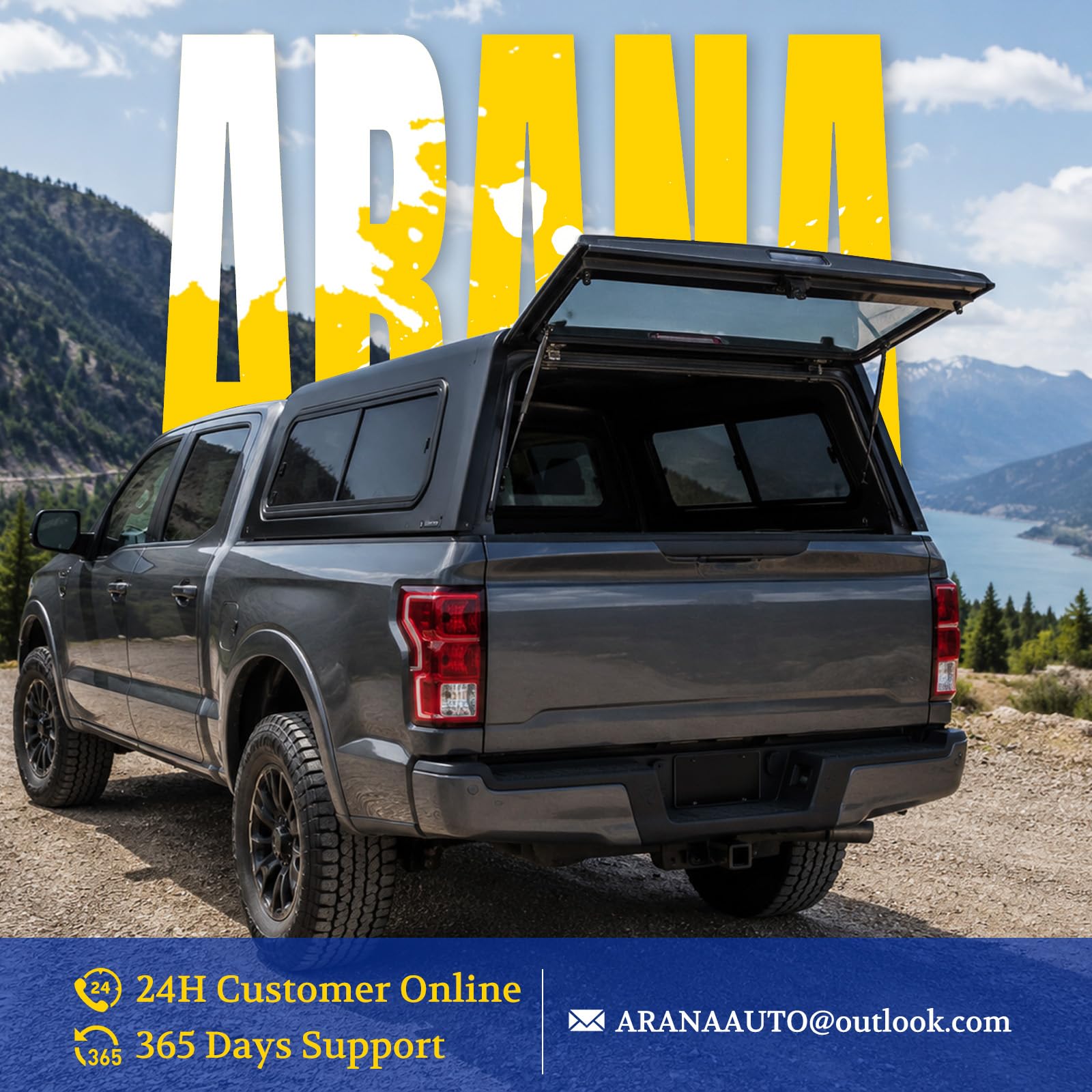 ARANA installed on truck canopy in lifestyle scene for reliable lift support