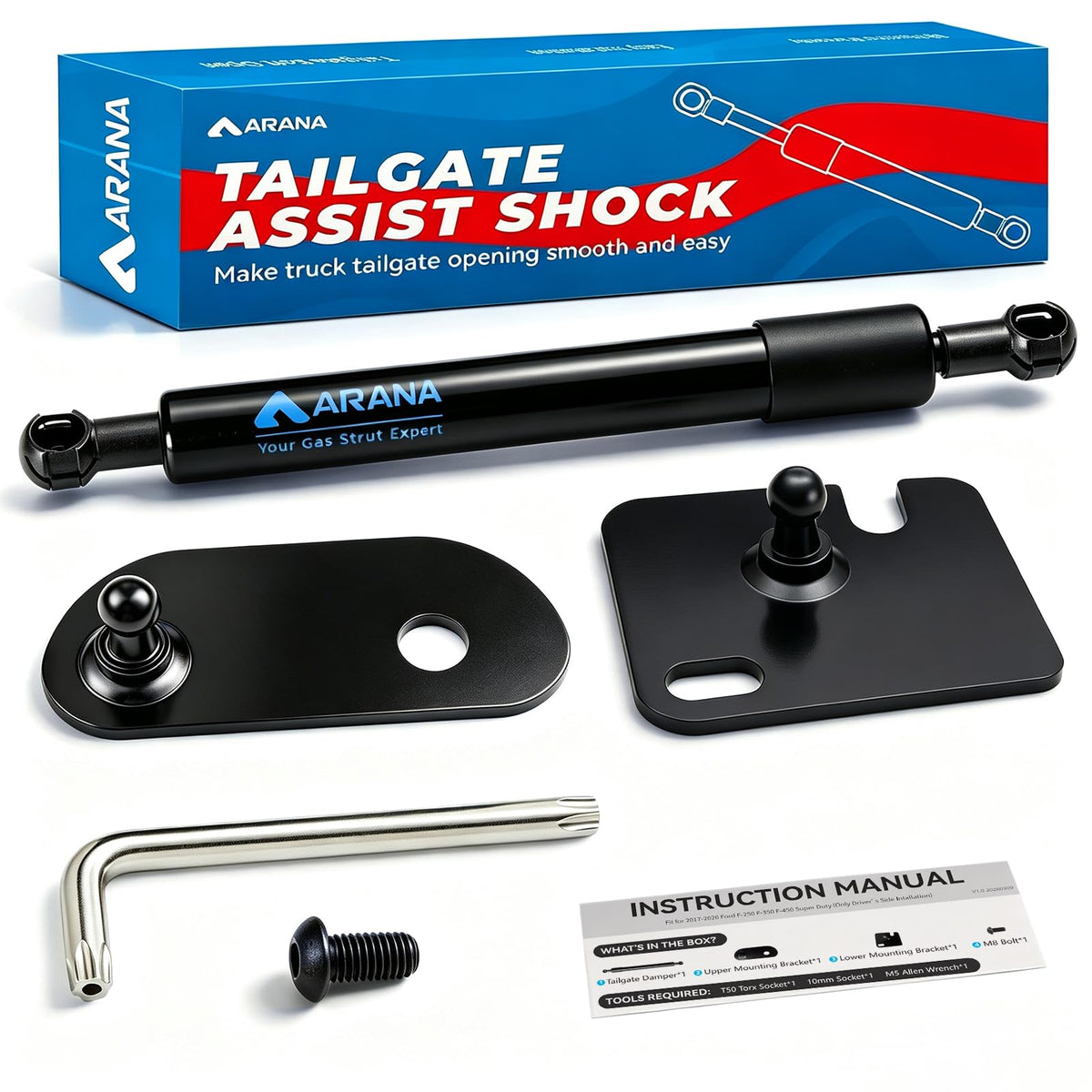 ARANA front view of tailgate assist kit showing components and fit benefit