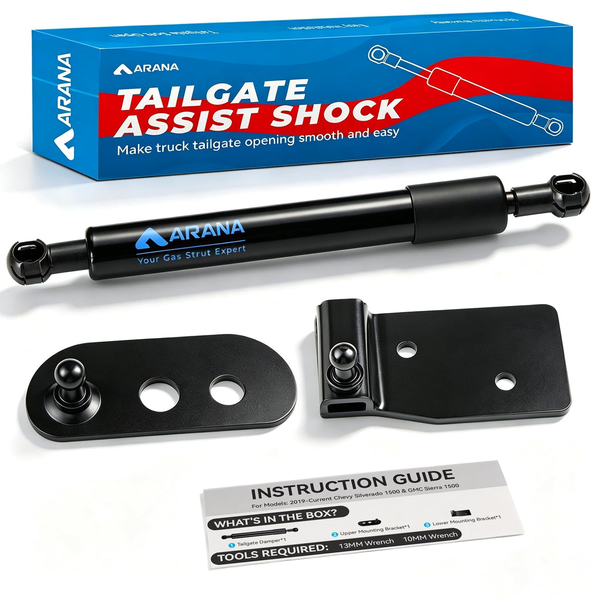 ARANA front view of tailgate assist showing complete kit and fit benefits