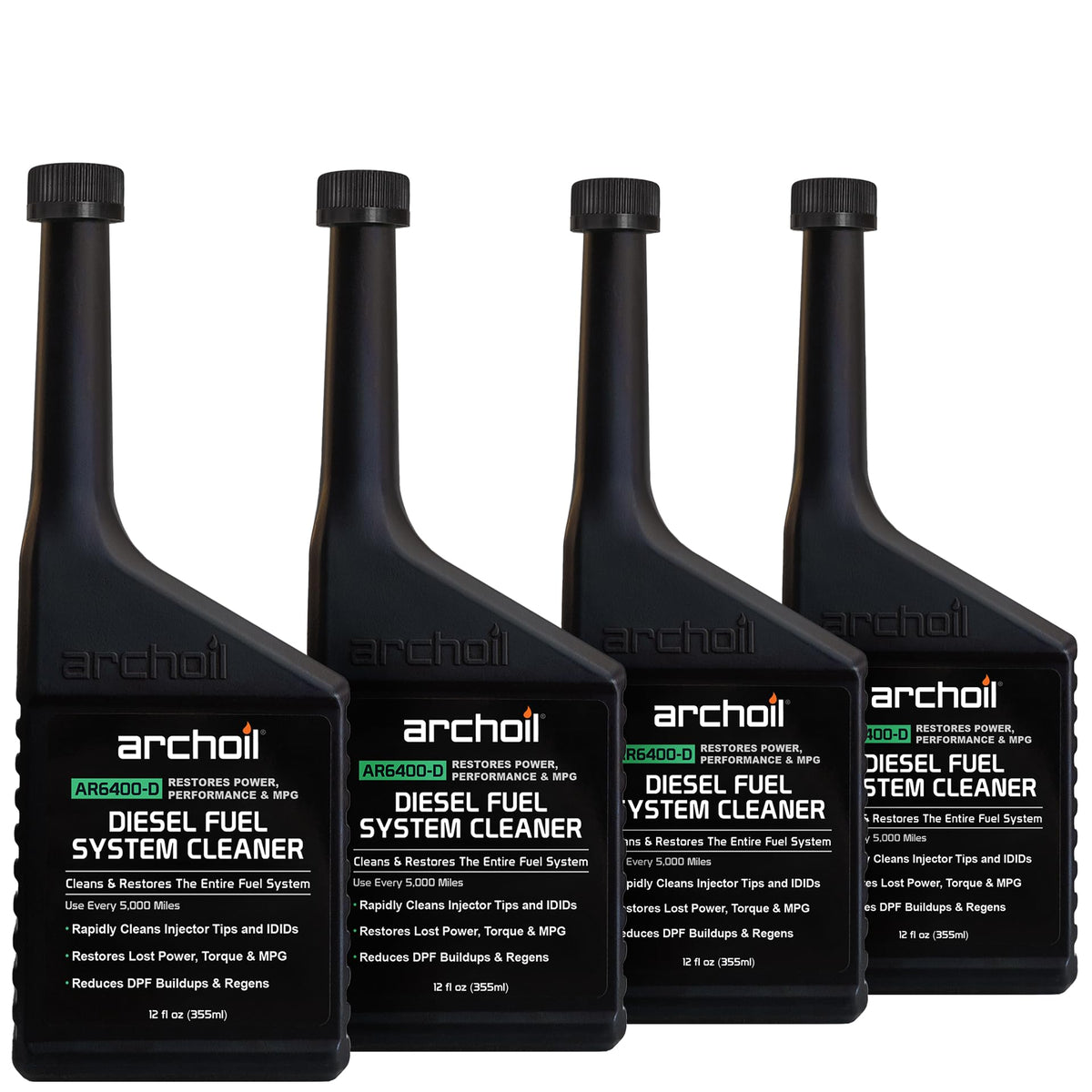 Archoil front packaging showing four-pack and quick performance benefits