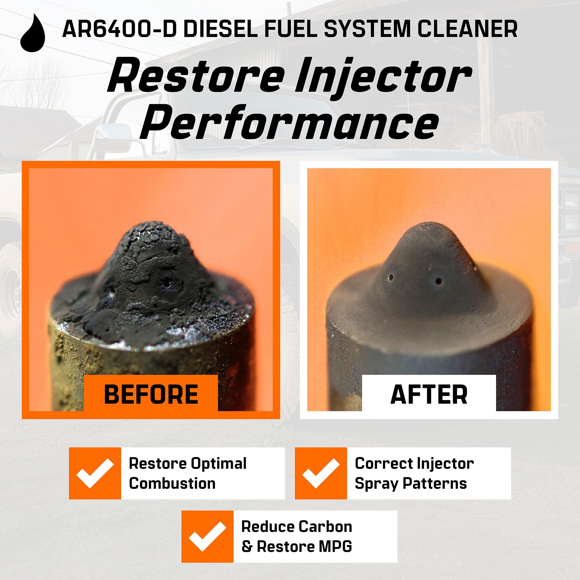 Archoil illustration of injectors being cleaned to restore spray patterns