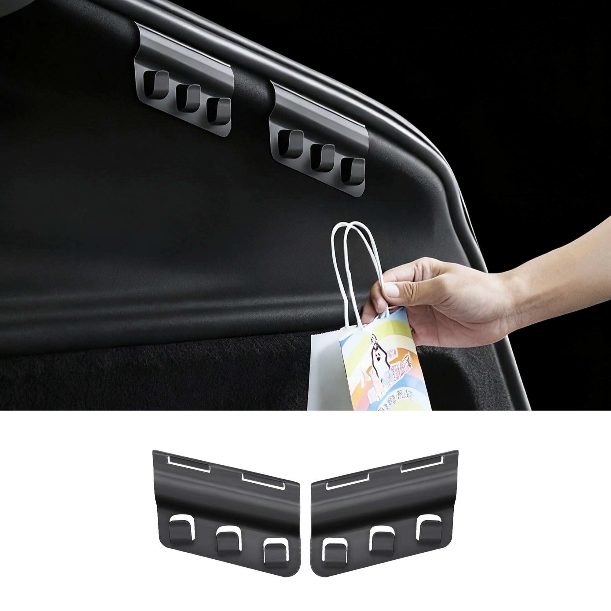 Arcoche hook front view showing fit and OEM look, improves trunk organization