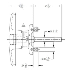 ARE T-handle mounting hole spacing detail showing 1.5-inch centers