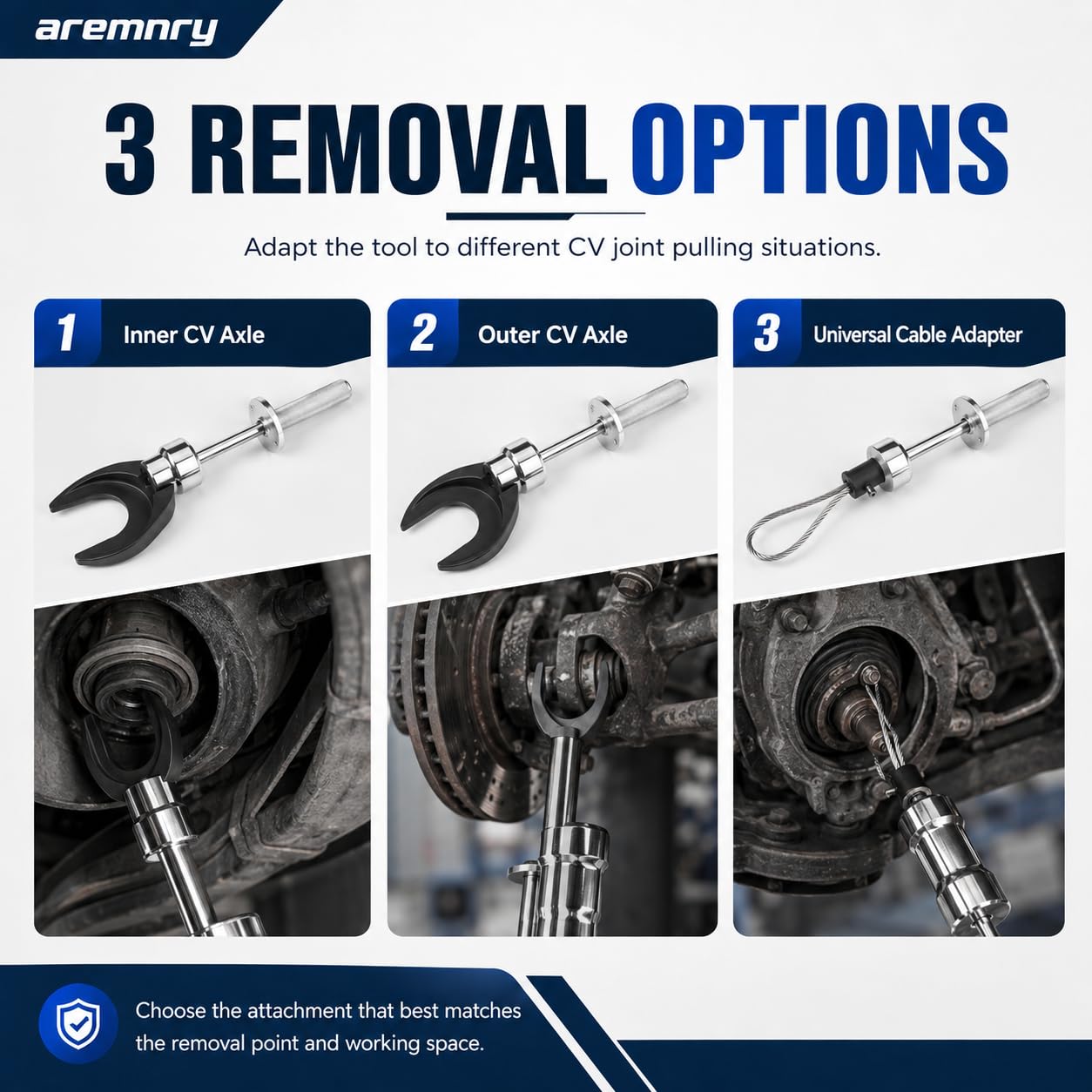 aremnry puller used on axle demonstrating safe, straight axial extraction
