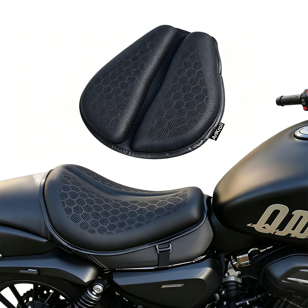 AriKroii front view on motorcycle seat showing improved comfort