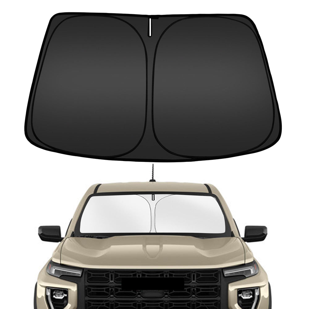 ARISMOTOR front view showing custom-cut fit for GMC Canyon windshield and easy placement