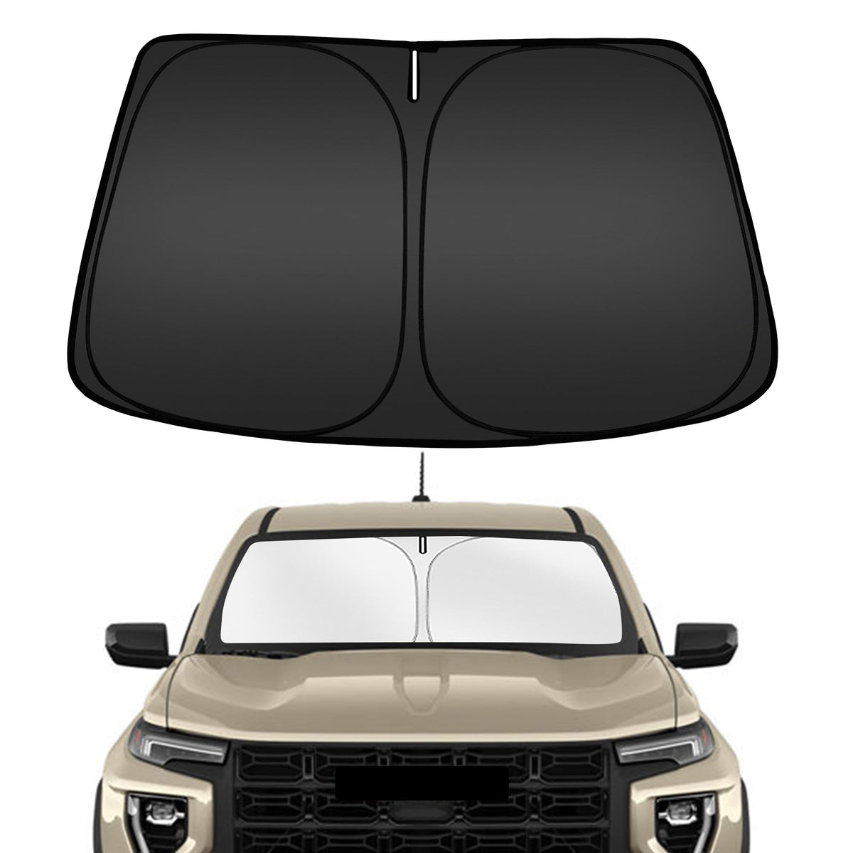 ARISMOTOR front view showing custom-cut fit for GMC Canyon windshield and easy placement