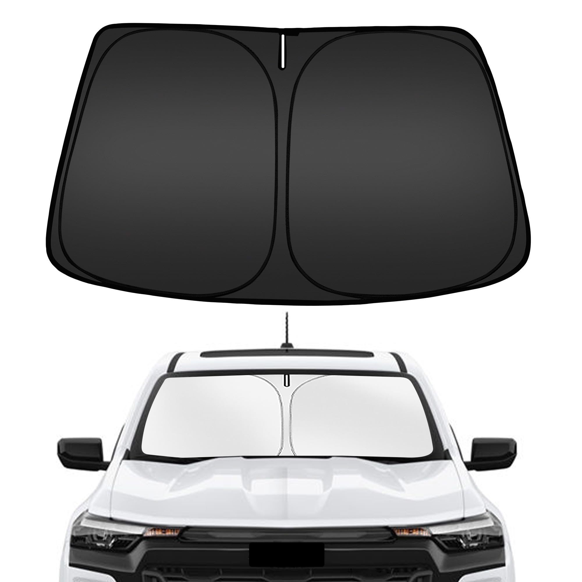 ARISMOTOR front view installed on Chevy Colorado, ensures full windshield coverage and sun protection