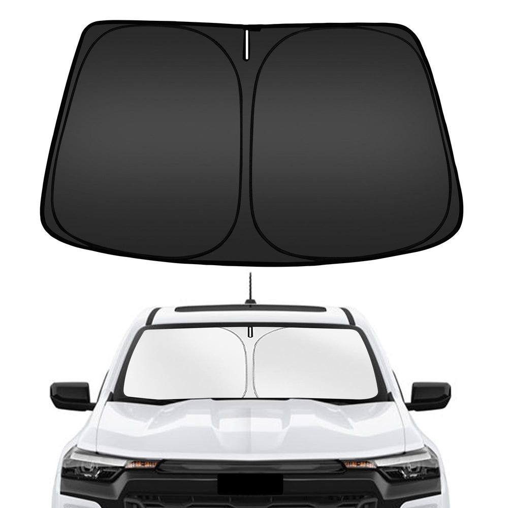 ARISMOTOR front view installed on Chevy Colorado, ensures full windshield coverage and sun protection