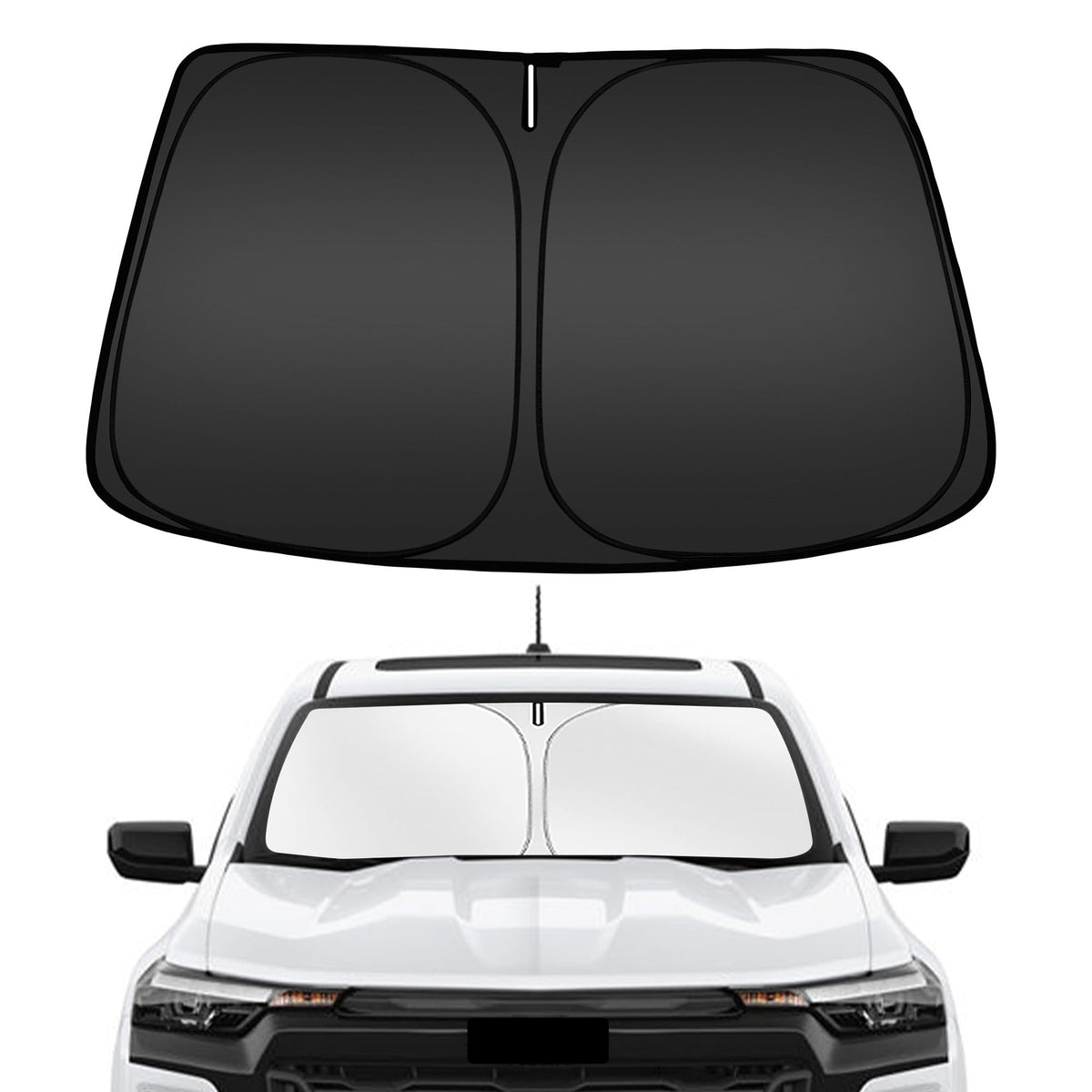 ARISMOTOR front view installed on Chevy Colorado, ensures full windshield coverage and sun protection
