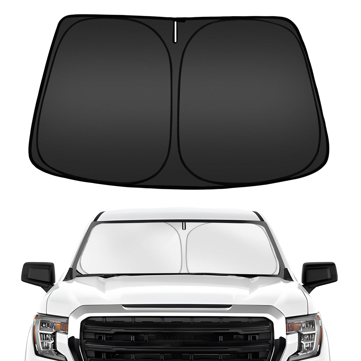 ARISMOTOR front view installed on Silverado windshield reduces cabin heat