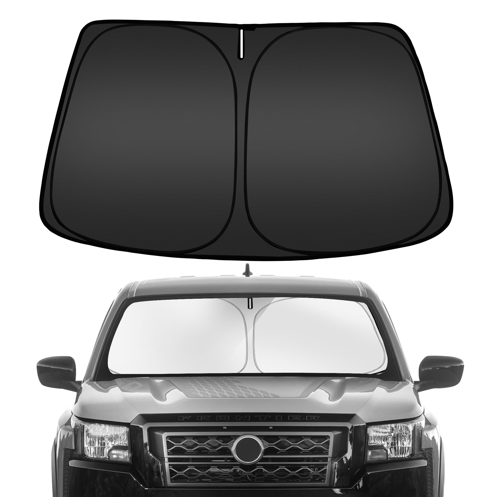 ARISMOTOR front view installed showing full windshield coverage and sun protection
