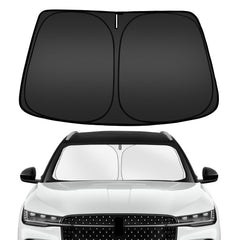 ARISMOTOR front view of folded sun shade showing compact storage benefit