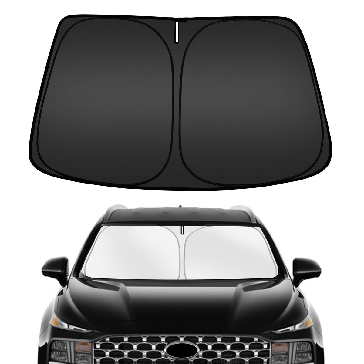 ARISMOTOR front view sunshade fitted to windshield showing full coverage and protection