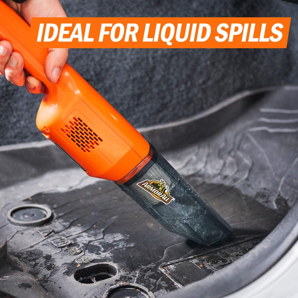 Armor All removable dust cup removed to show easy emptying and low-maintenance design