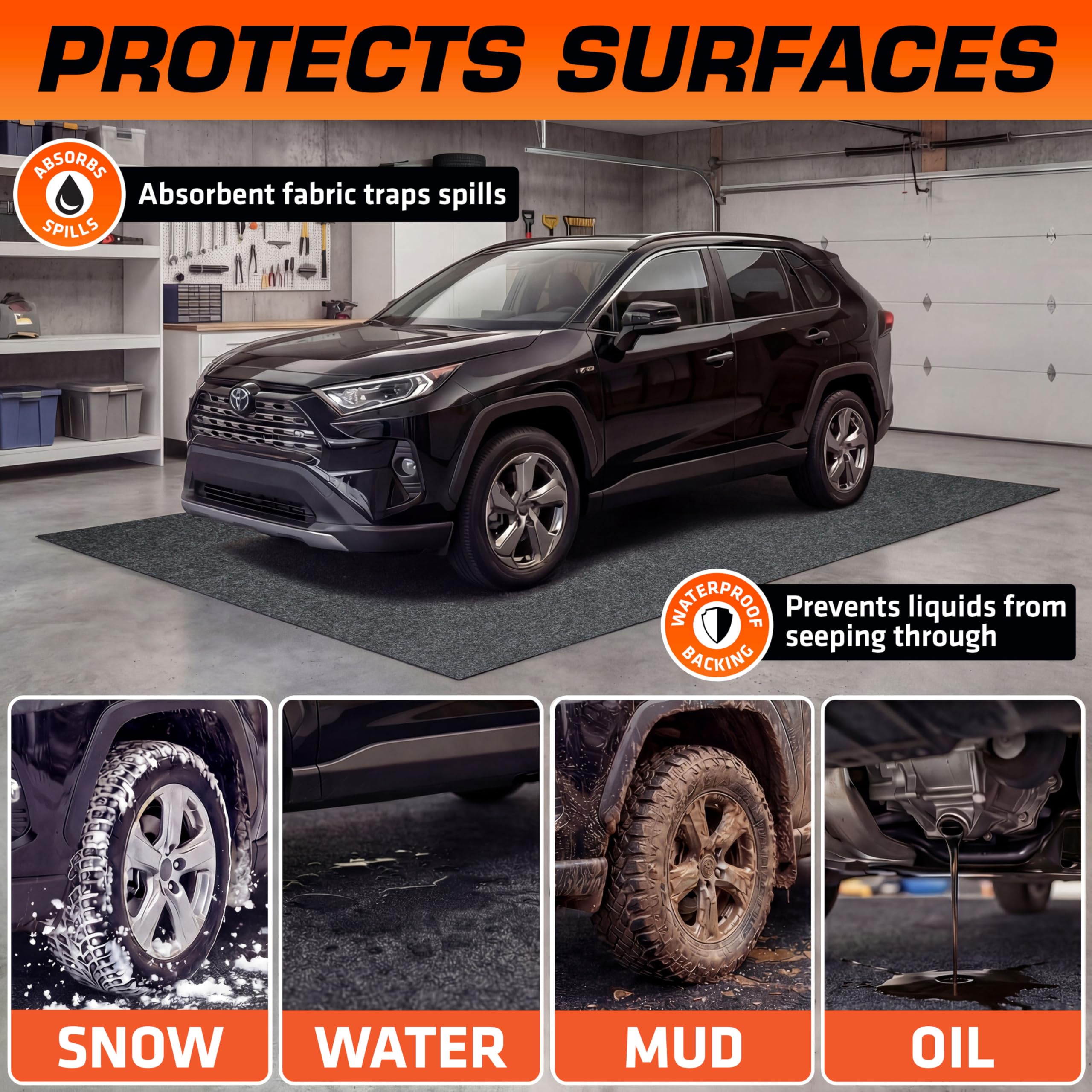 Armor All underside waterproof backing detail protecting floor from spills