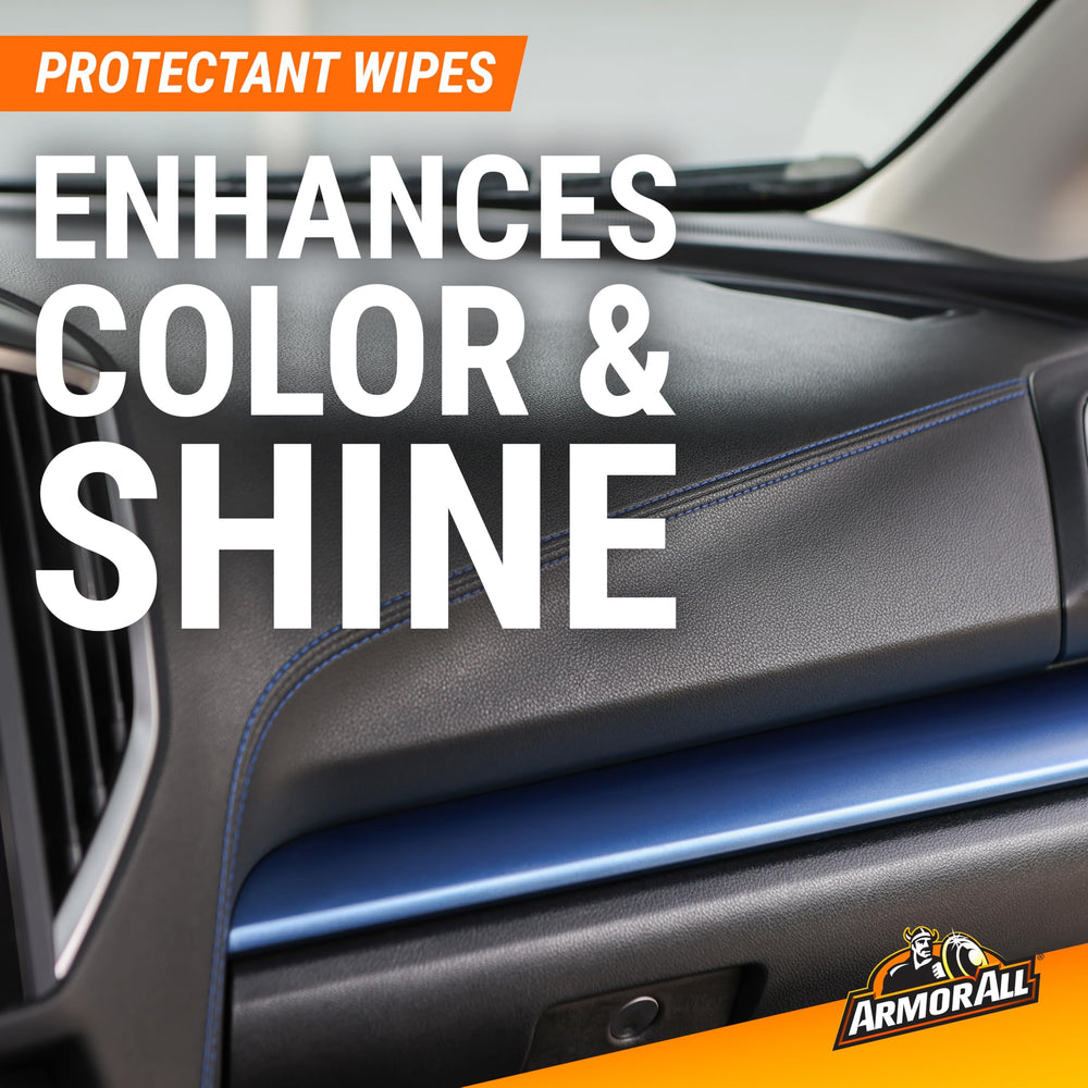 Dashboard after Armor All wipes demonstrating refreshed, non-greasy shine