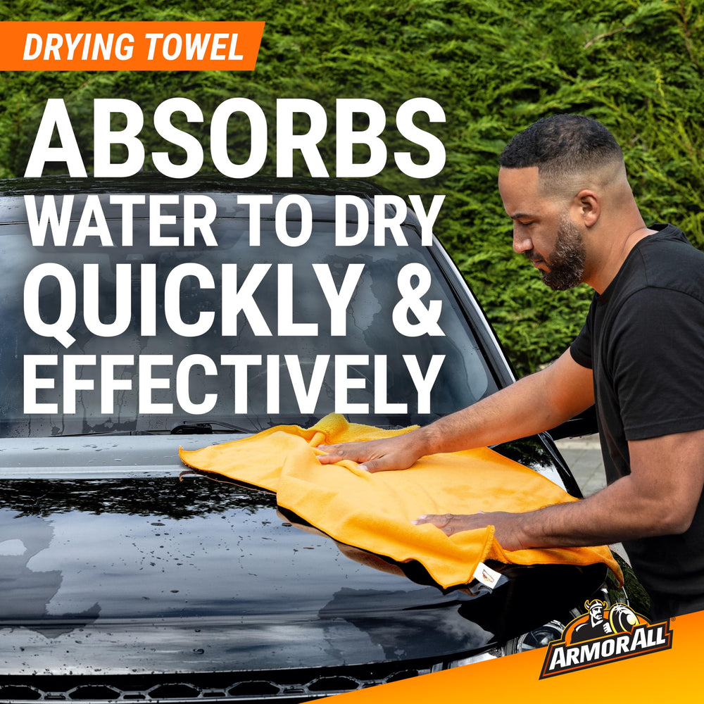 Armor All towel drying door panel, preventing water spots and leaving shine